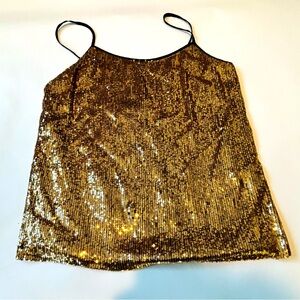 Gold Sequin Spaghetti Strap Tank Top size S XS